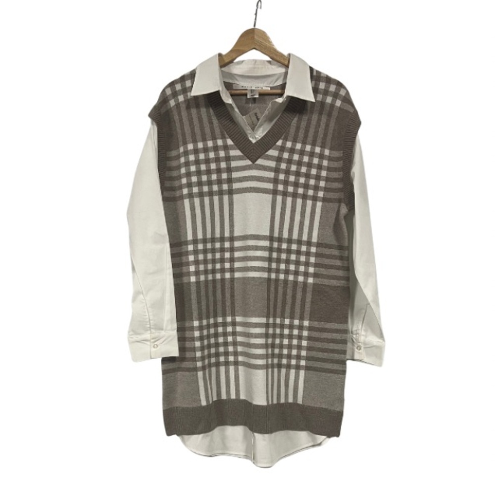Max Studio Knit Sweater Vest with White Collared Undershirt